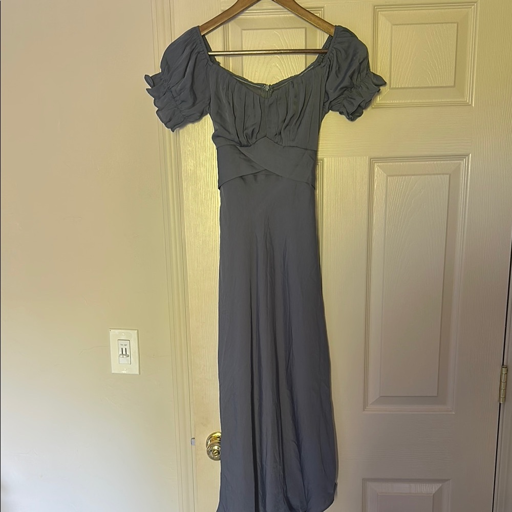 Petal & Pup Blue Puff Sleeve Midi Dress